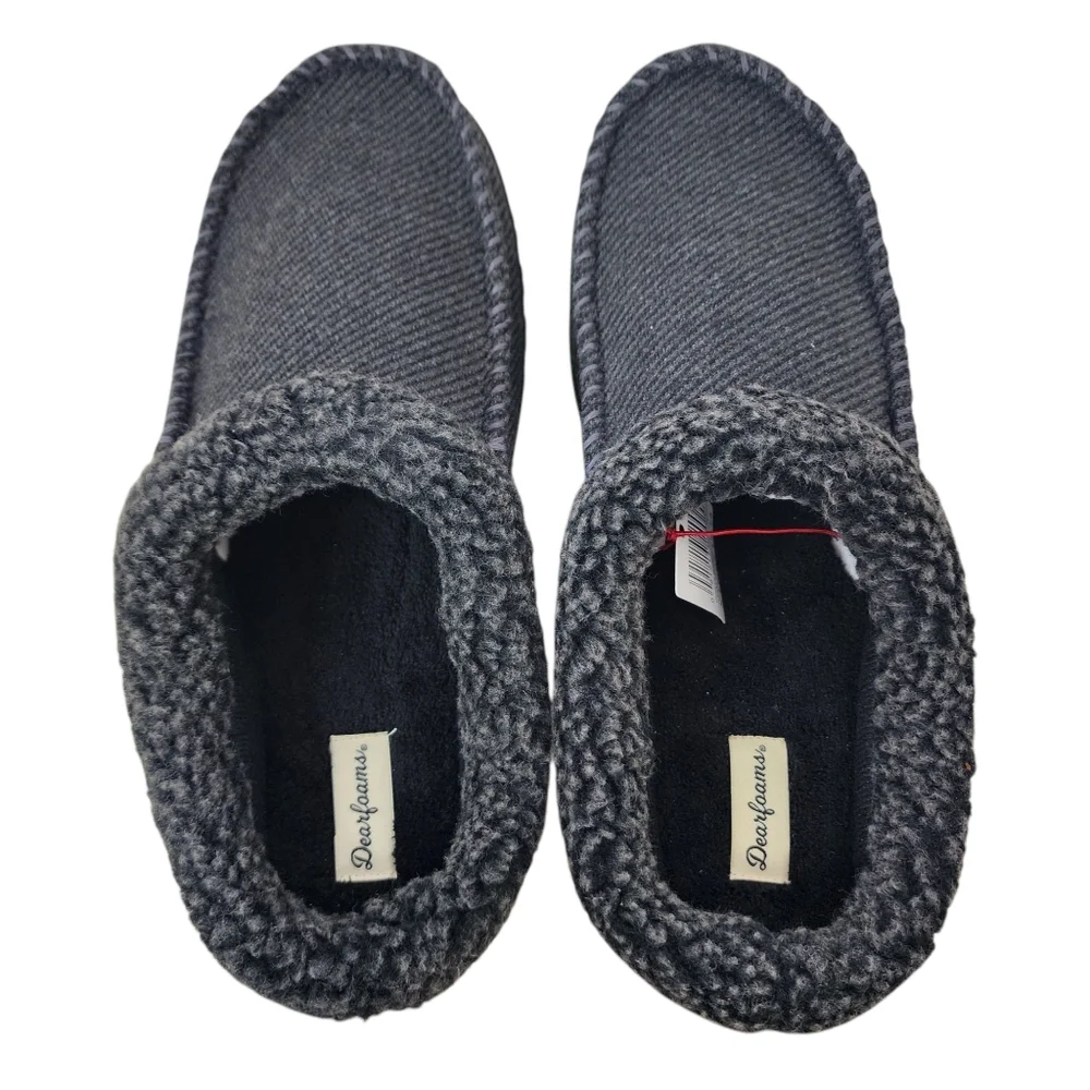 Dearfoam mens slippers black memory foam comfort in out washable size 13-14 xlrg